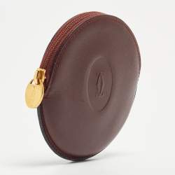 Pre Owned Cartier Burgundy Leather Must De Round Coin Purse