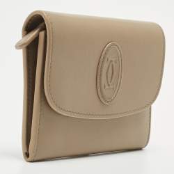 Pre Owned Cartier Beige Leather Must De Cartier Flap Card Case