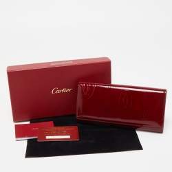 Pre Owned Cartier Dark Red Patent Leather Happy Birthday Continental Wallet