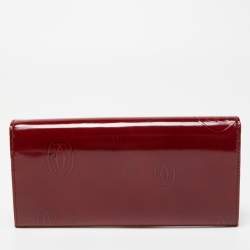 Pre Owned Cartier Dark Red Patent Leather Happy Birthday Continental Wallet