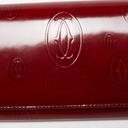 Pre Owned Cartier Dark Red Patent Leather Happy Birthday Continental Wallet