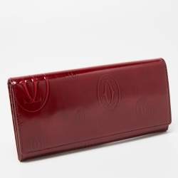 Pre Owned Cartier Dark Red Patent Leather Happy Birthday Continental Wallet