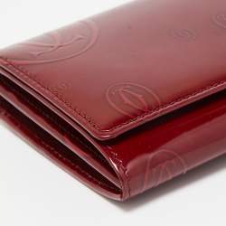 Pre Owned Cartier Dark Red Patent Leather Happy Birthday Continental Wallet