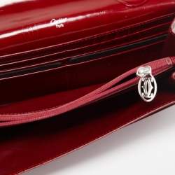 Pre Owned Cartier Dark Red Patent Leather Happy Birthday Continental Wallet