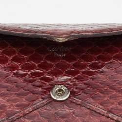 Pre Owned Cartier Burgundy Snakeskin Envelope Flap Wallet