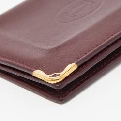 Pre Owned Cartier Burgundy Leather Must De Cartier Card Holder