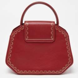 Pre Owned Cartier Red Leather Mini Guirlande De Cartier Top Handle Bag