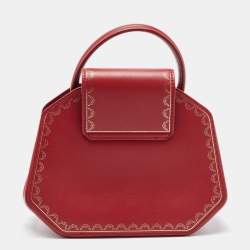 Pre Owned Cartier Red Leather Mini Guirlande De Cartier Top Handle Bag