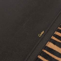 Pre Owned Cartier Beige/Black Zebra Print Calfhair Must de Cartier Continental Wallet