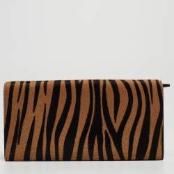 Pre Owned Cartier Beige/Black Zebra Print Calfhair Must de Cartier Continental Wallet