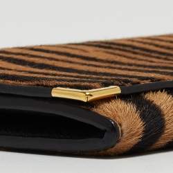 Pre Owned Cartier Beige/Black Zebra Print Calfhair Must de Cartier Continental Wallet