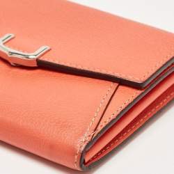 Pre Owned Cartier Coral Orange Leather C De Cartier Wallet