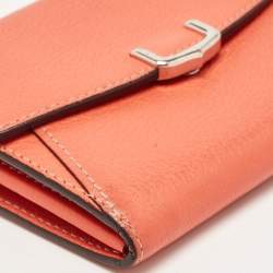 Pre Owned Cartier Coral Orange Leather C De Cartier Wallet