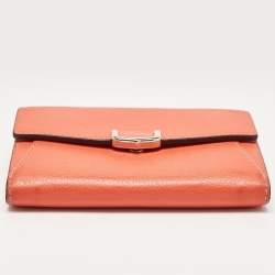 Pre Owned Cartier Coral Orange Leather C De Cartier Wallet