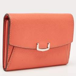 Pre Owned Cartier Coral Orange Leather C De Cartier Wallet