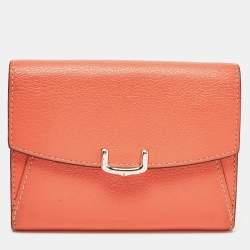 Pre Owned Cartier Coral Orange Leather C De Cartier Wallet