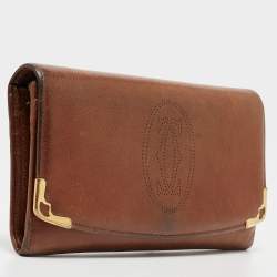 Pre Owned Cartier Brown Leather Marcello de Cartier Flap Wallet