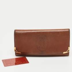 Pre Owned Cartier Brown Leather Marcello de Cartier Flap Wallet
