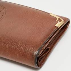 Pre Owned Cartier Brown Leather Marcello de Cartier Flap Wallet