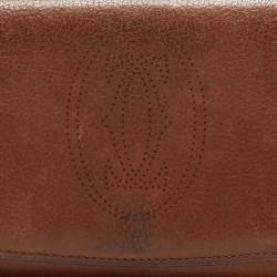 Pre Owned Cartier Brown Leather Marcello de Cartier Flap Wallet