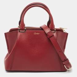Pre Owned Cartier Dark Red Leather Mini C de Cartier Satchel