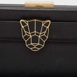 Pre Owned Cartier Black Leather Panthere De Cartier Chain Clutch
