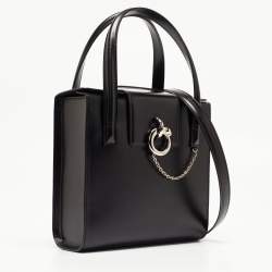 Pre Owned Cartier Black Glossy Leather Panthere Top Handle Bag