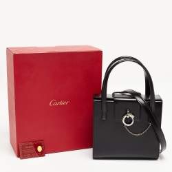 Pre Owned Cartier Black Glossy Leather Panthere Top Handle Bag