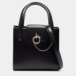 مملوكة مسبقًا Cartier Black Glossy Leather Panthere Top Handle Bag
