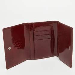 Pre Owned Cartier Red Patent Leather Happy Birthday Trifold Wallet