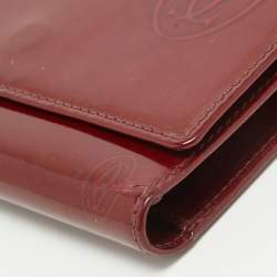 Pre Owned Cartier Red Patent Leather Happy Birthday Trifold Wallet