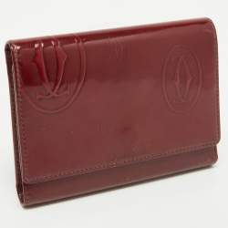Pre Owned Cartier Red Patent Leather Happy Birthday Trifold Wallet