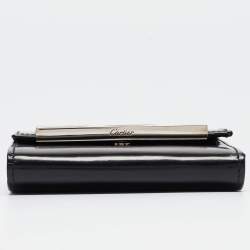 Cartier Black Glossy Leather Panthere Art Deco Trifold Wallet