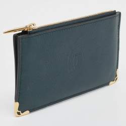 Cartier Green Leather Must de Cartier Zip Card Holder