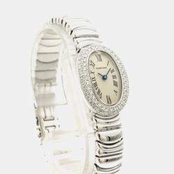 Cartier White 18k White Gold Diamond Baignoire WB5095L2 Quartz Women's Wristwatch 18 mm