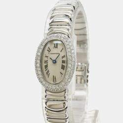 Cartier White 18k White Gold Diamond Baignoire WB5095L2 Quartz Women's Wristwatch 18 mm