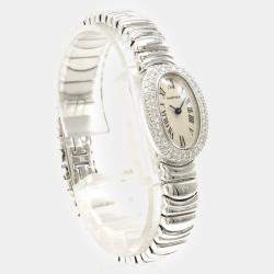 Cartier White 18k White Gold Diamond Baignoire WB5095L2 Quartz Women's Wristwatch 18 mm