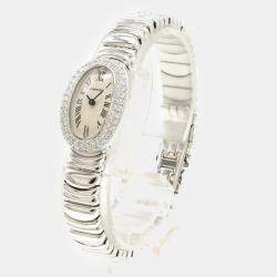 Cartier White 18k White Gold Diamond Baignoire WB5095L2 Quartz Women's Wristwatch 18 mm