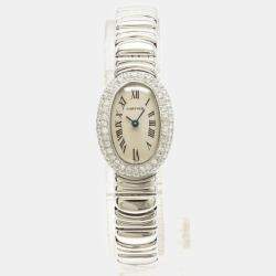 Cartier White 18k White Gold Diamond Baignoire WB5095L2 Quartz Women's Wristwatch 18 mm