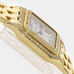 Cartier White 18k Yellow Gold Panthere WF3072B9 Quartz Women's Wristwatch 22 mm