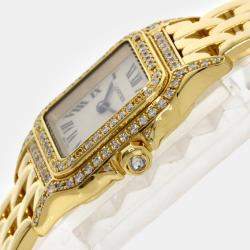 Cartier White 18k Yellow Gold Panthere WF3072B9 Quartz Women's Wristwatch 22 mm