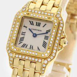 Cartier White 18k Yellow Gold Panthere WF3072B9 Quartz Women's Wristwatch 22 mm