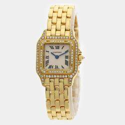 Cartier White 18k Yellow Gold Panthere WF3072B9 Quartz Women's Wristwatch 22 mm