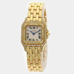 Cartier White 18k Yellow Gold Panthere WF3072B9 Quartz Women's Wristwatch 22 mm