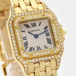 Cartier White 18k Yellow Gold Panthere WF3072B9 Quartz Women's Wristwatch 22 mm