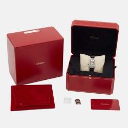 مملوكة مسبقًا Cartier Silver Stainless Steel Diamond Tank Francaise W4TA0008 Women's Wristwatch 20 mm