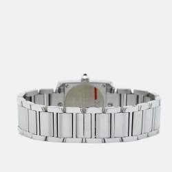 مملوكة مسبقًا Cartier Silver Stainless Steel Diamond Tank Francaise W4TA0008 Women's Wristwatch 20 mm