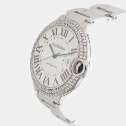 Cartier Silver Diamond 18k White Gold Ballon Bleu WE9009Z3 Automatic Women's Wristwatch 42 mm