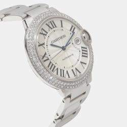 Cartier Silver Diamond 18k White Gold Ballon Bleu WE9009Z3 Automatic Women's Wristwatch 42 mm