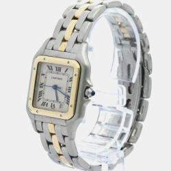 Cartier Silver 18k Yellow Gold Stainless Steel Panthere Quartz Women's Wristwatch 27 mm